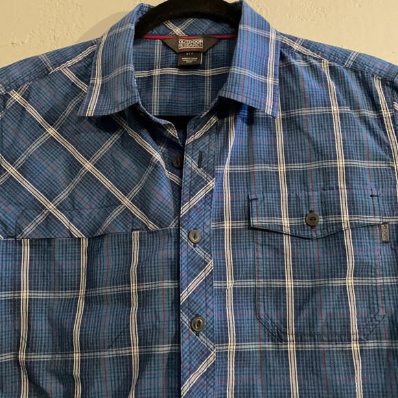 Outdoor Research Riff Short Sleeve Button Down Shirt Blue Plaid - Picture 2 of 7